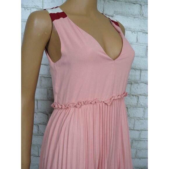 $570 Maje Pink Burgundy Lace Inset Vneck Ritello Accordion Pleat Maxi 1 NWT - Picture 5 of 9